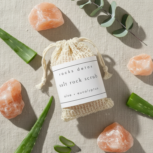 Aloe + Eucalyptus Salt Rock Scrub - Flat Lay