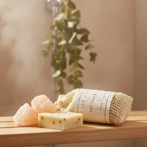 Aloe + Eucalyptus Salt Rock Scrub - Shower Scene