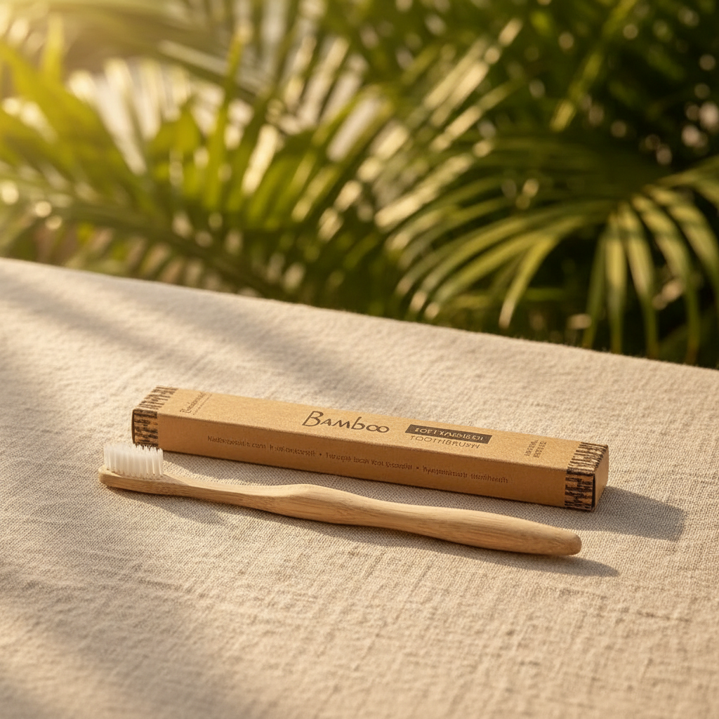 Bamboo Toothbrush Linen Surface with Packaging