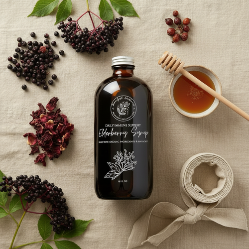 Elderberry Syrup - Overhead Botanical Flat Lay