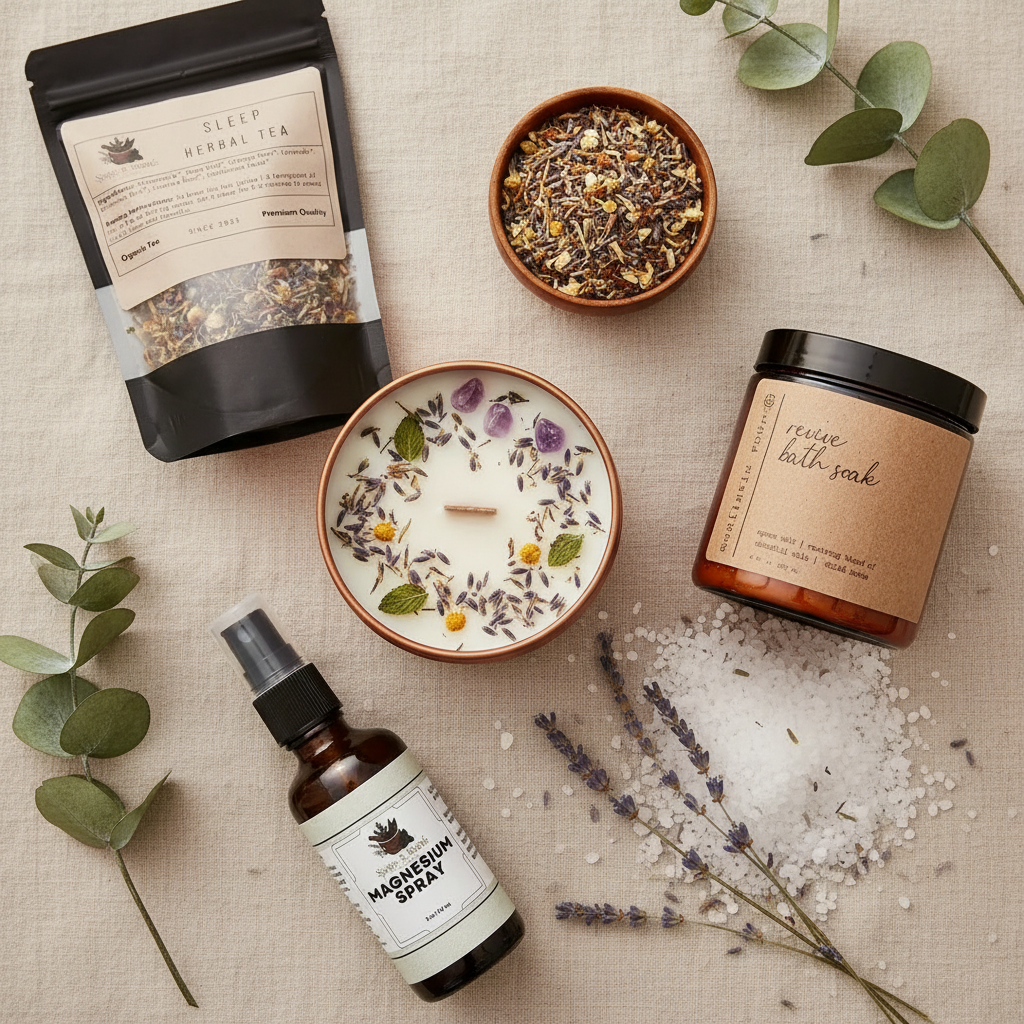 Rest & Restore natural wellness gift set flat lay