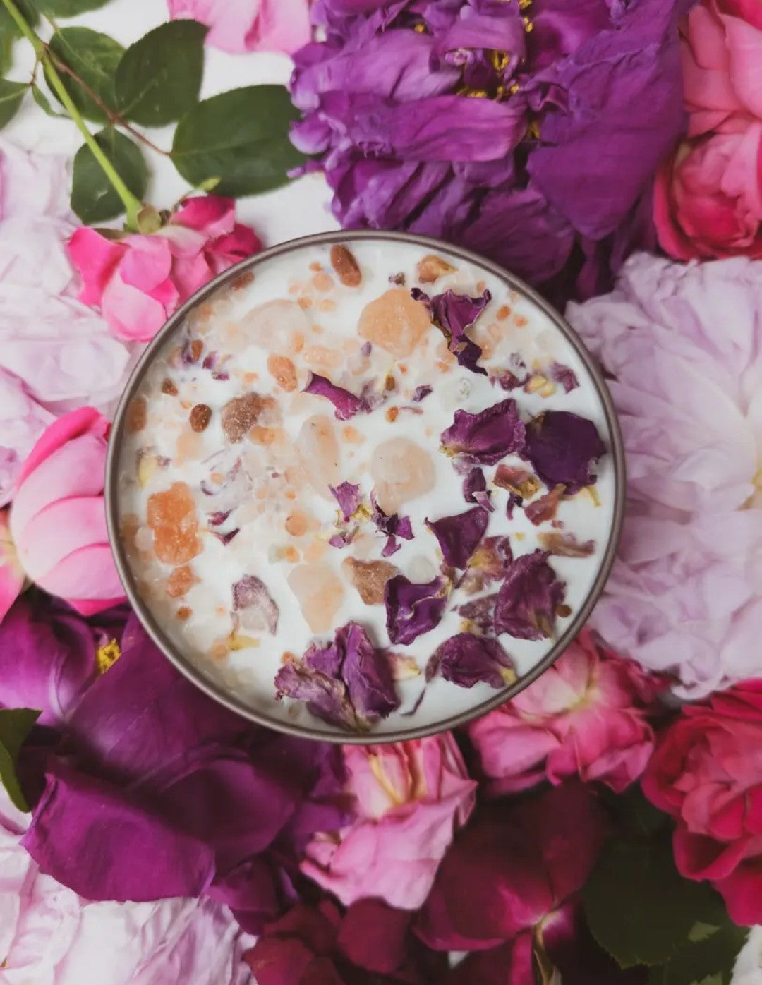Love Notes: Soy Candle with Rose Petals + Pink Himalayan Salt 8oz