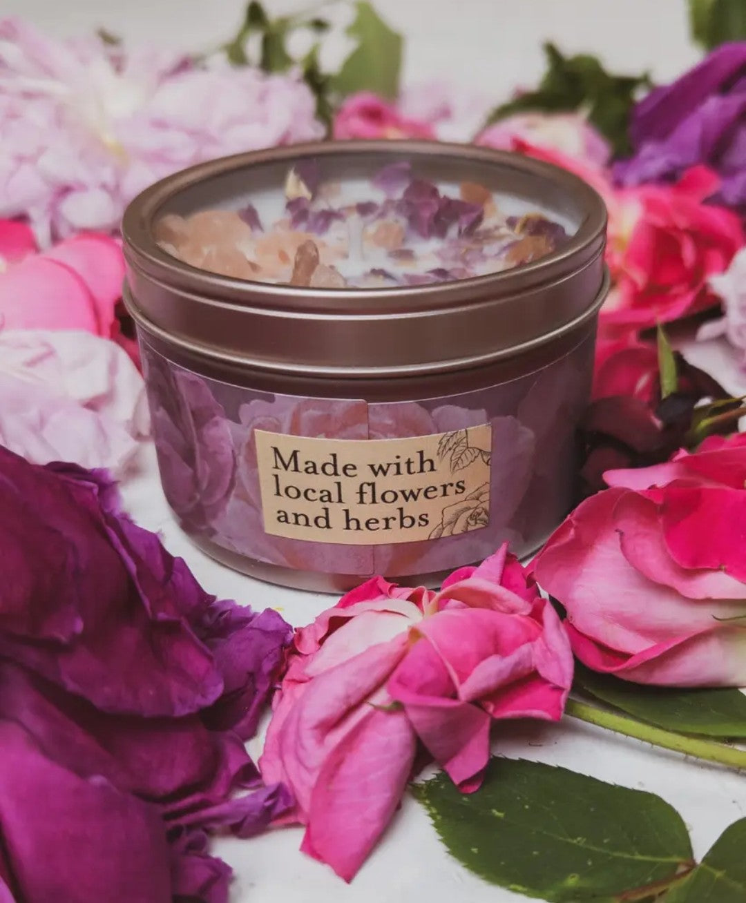Love Notes: Soy Candle with Rose Petals + Pink Himalayan Salt 8oz