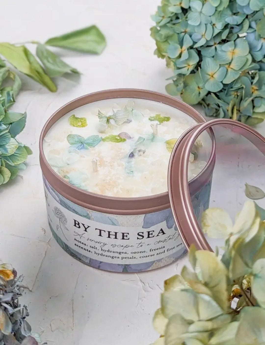 By the Sea- Hydrangea and Sea Salt Candle 8oz